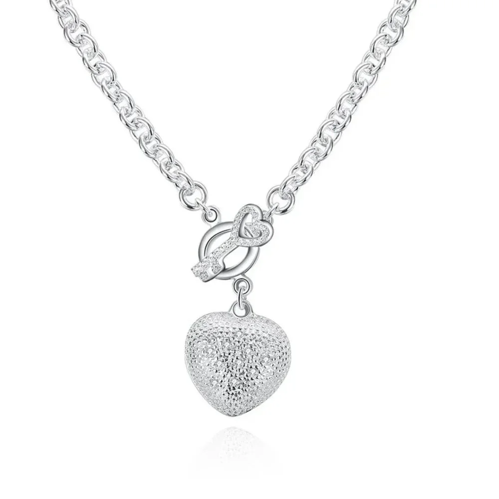 18 Inch Heart W/ Key & Toggle Closure Necklace .925 Sterling Silver Stamped - Picture 5 of 6
